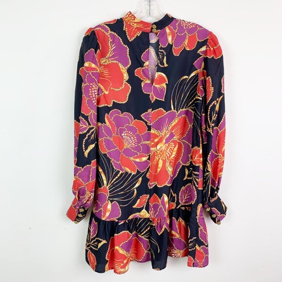 Farm Rio Shiny Chita Long Sleeve Satin Mini Dress Size XS - Picture 10 of 16